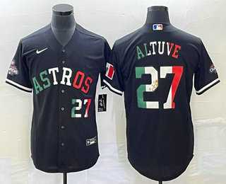 Mens Houston Astros #27 Jose Altuve Number Mexico Black Cool Base Stitched Baseball Jersey